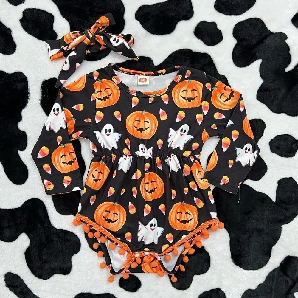 NWOT Baby Girl Halloween Romper & Bow 6-12 months